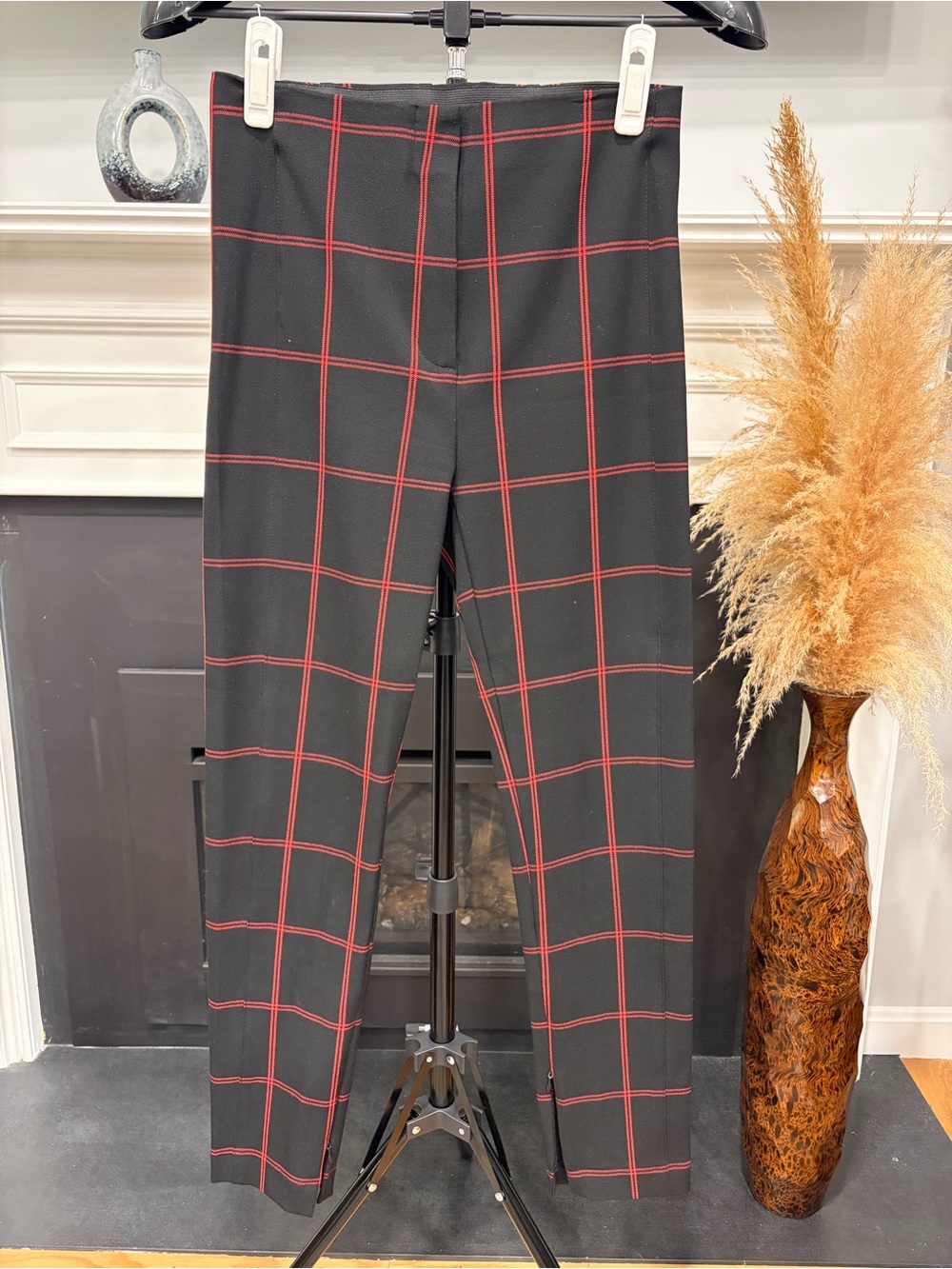 Ann Taylor Black Slim Pant with Red Windowpane Plaid